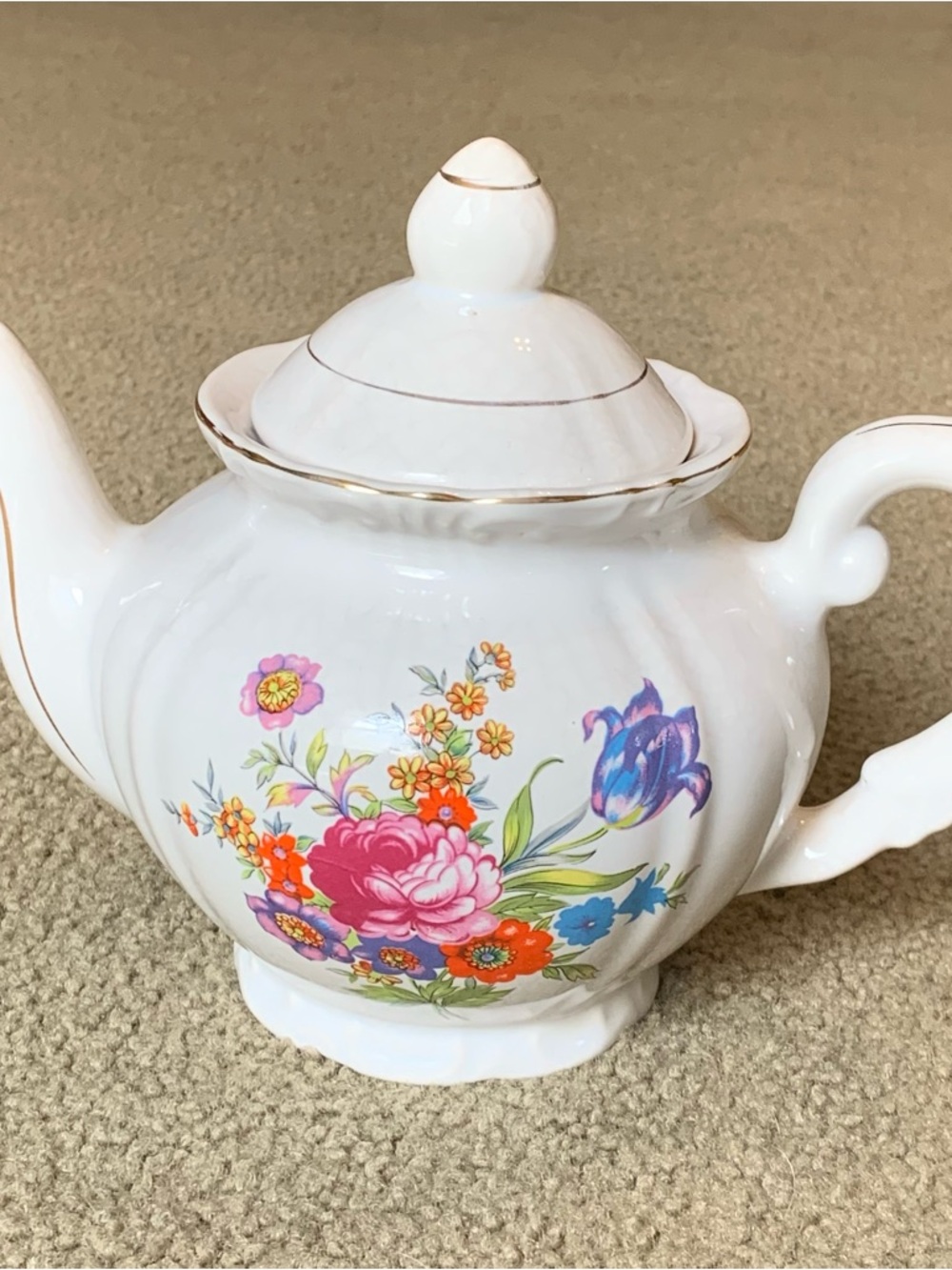 Vintage Floral Painted Tea Pot Japan With Gold Trim Cottagecore Flowers
